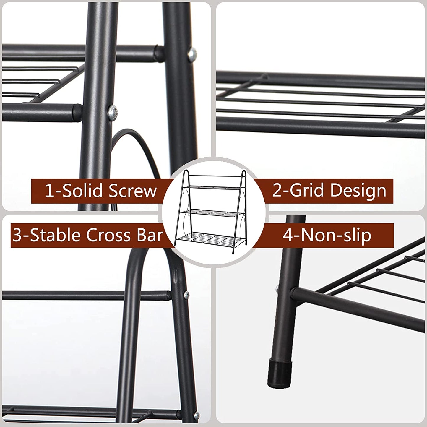 Plant Stand Indoor Outdoor Metal Multiple 3 Tier Plant Holder Shelf for Patio Garden Living Room Corner Balcony and Bedroom ,Dark Grey