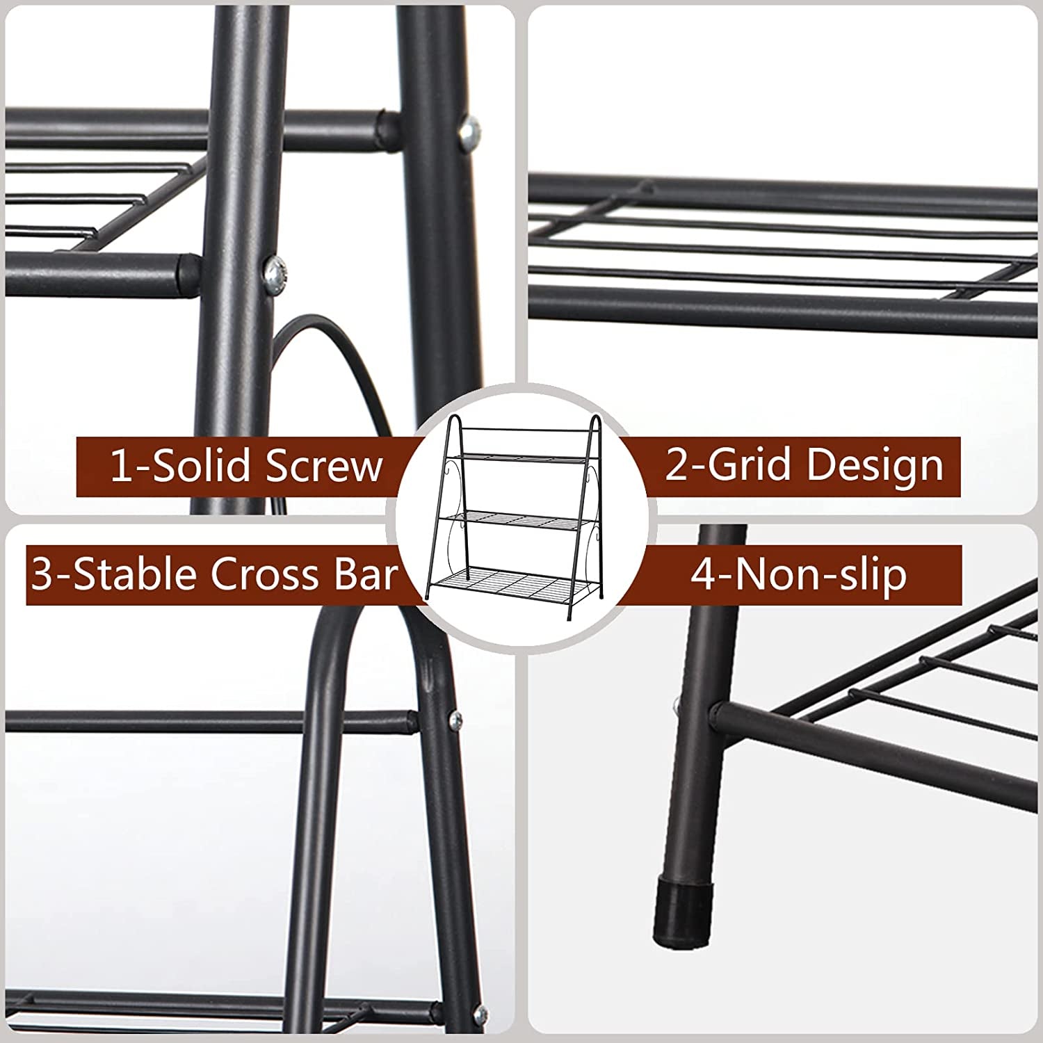 Plant Stand Indoor Outdoor Metal Multiple 3 Tier Plant Holder Shelf for Patio Garden Living Room Corner Balcony and Bedroom ,Dark Grey