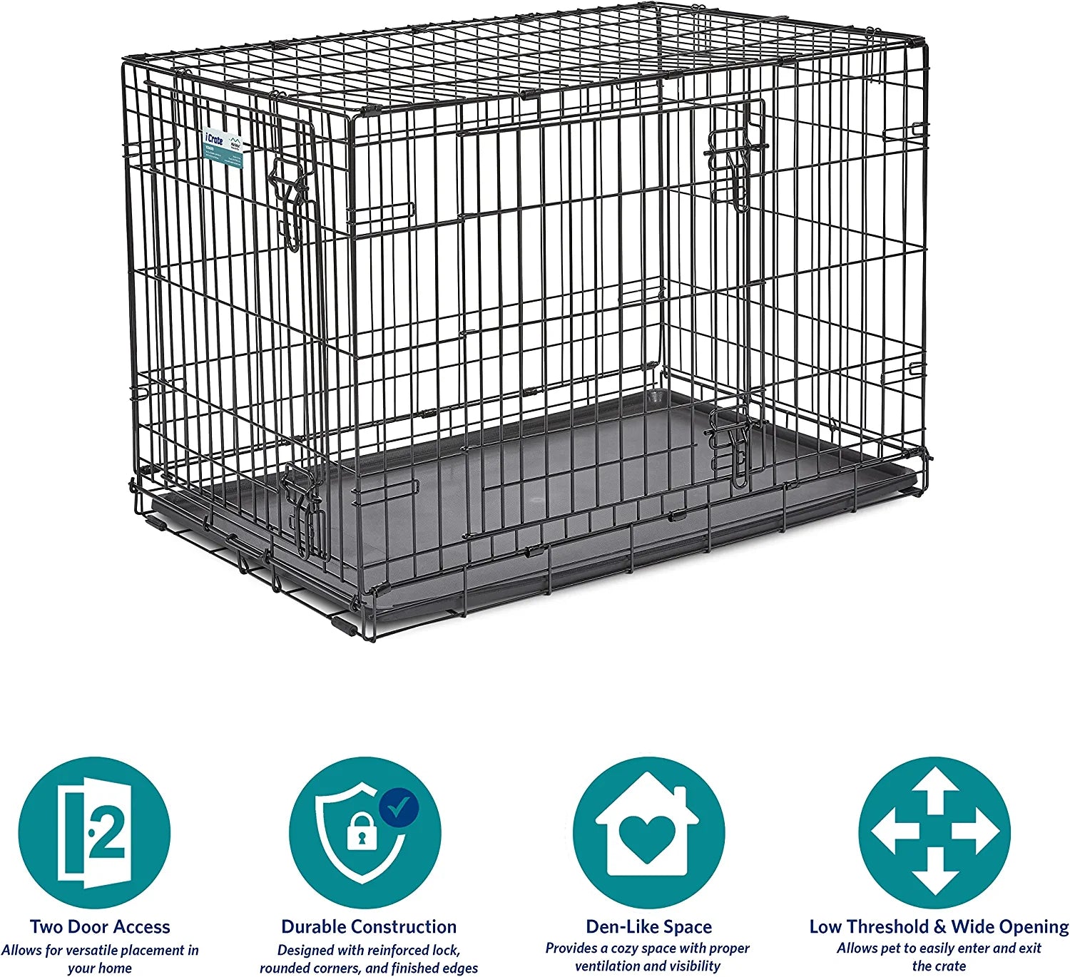 Newly Enhanced Single & Double Door Icrate Dog Crate, Includes Leak-Proof Pan, Floor Protecting Feet, Divider Panel & New Patented Features
