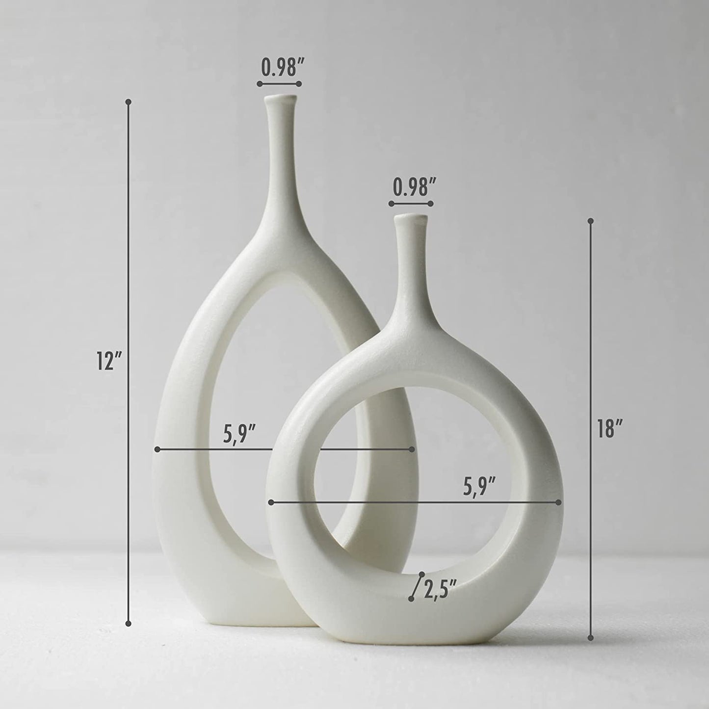 Ceramic Vase 2 Pack, White Modern Bud Vase, Ceramic Modern Vase Decor, Sculpture Decor, Fire Place Decoration, Mid Century Modern, Dia