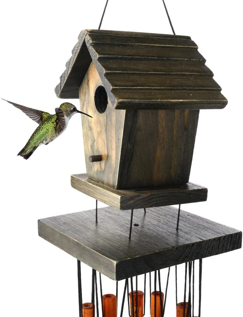 WOODMUSIC Bamboo Wind Chimes Outdoor with Wooden Birdhouse, 36'' Handcrafted Windchimes, Ideal Home Decor or Gift