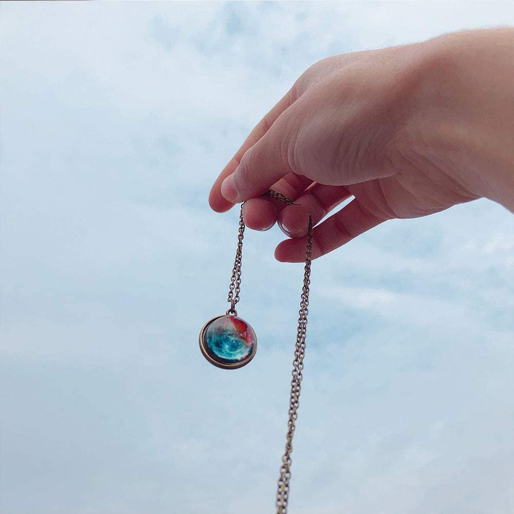 Eight Planets Necklace Pendent Double-Sided Glass Ball Universe Galaxy Solar System Guardian Stars Necklace for Women