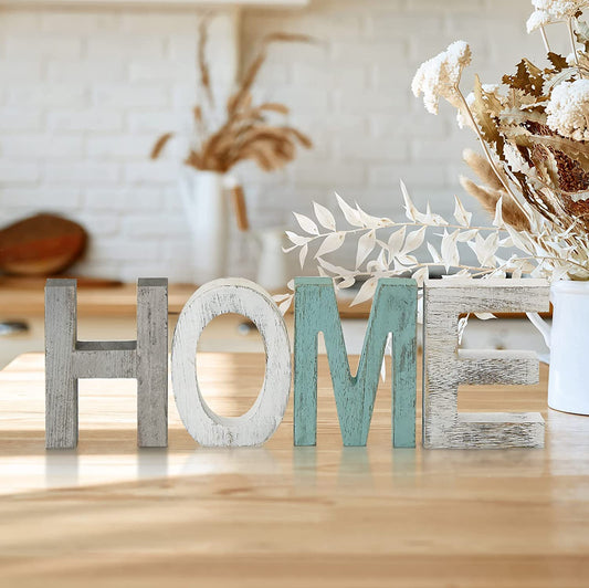 Y&ME Rustic Wood Home Sign, Home Wall Decor for Living Room, Freestanding Wooden Letters, Decorative Home Signs for Entryway Decor 16.5 X 5.9 Inch, Multicolor