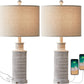 3-Way Dimmable Touch Control Table Lamp Set of 2 with Dual USB Charging Ports for Bedroom Living Room Vintage Rustic Farmhouse Traditional Nightstand Bedside Lamps(Bulbs Included)