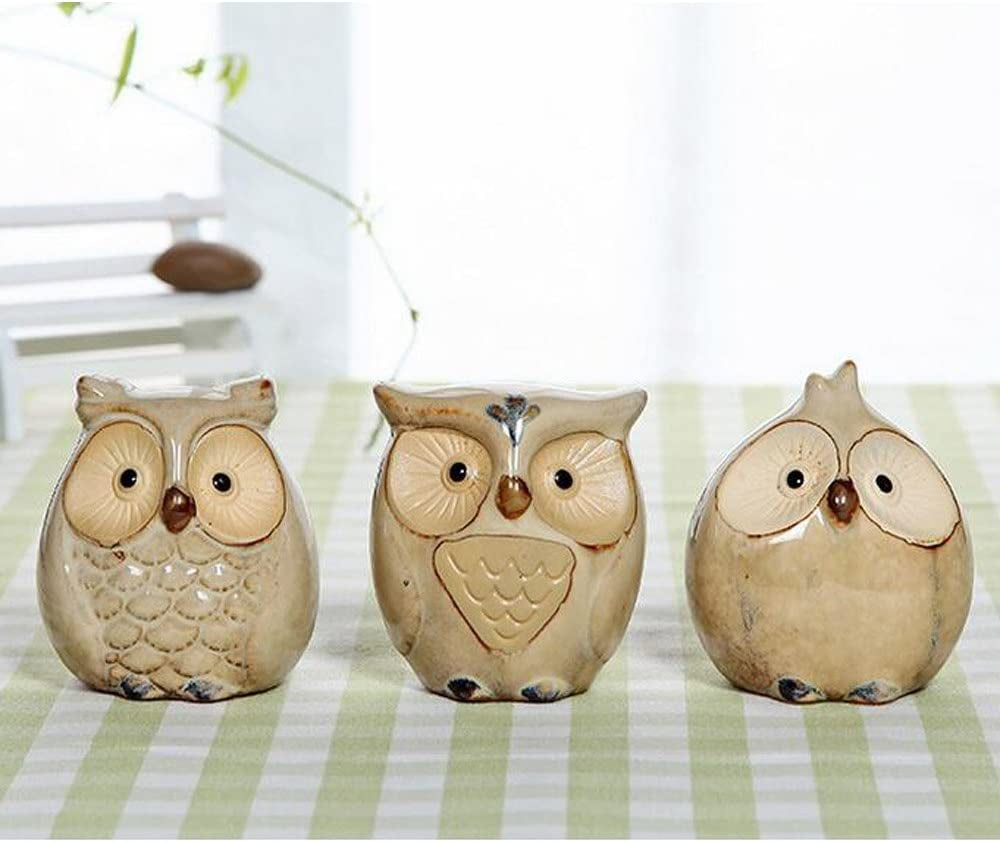 ® Set of 3 Pcs - Small Wise Owls Figurine House Warming Gift Tabletop Shelf Ceramic Home Decorative Collectible Figurine Statues (Beige (Set of 3 Pcs))