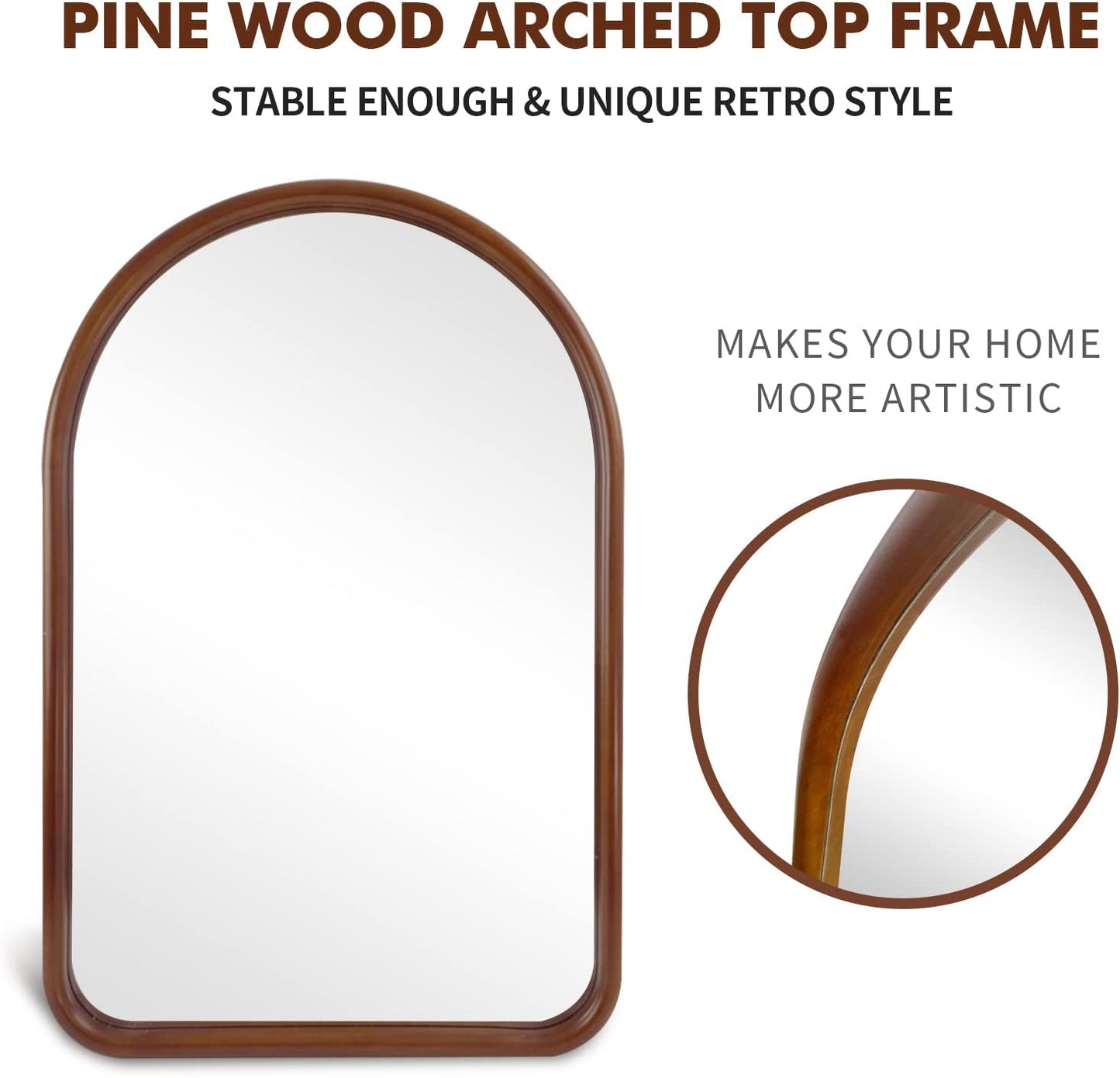 Arched Wall Mirror 20"X30" Wall-Mounted Mirror with Wood Frame, Bathroom Mirror Arch Mirror for Bedroom Living Room Entryway, Dark Walnut