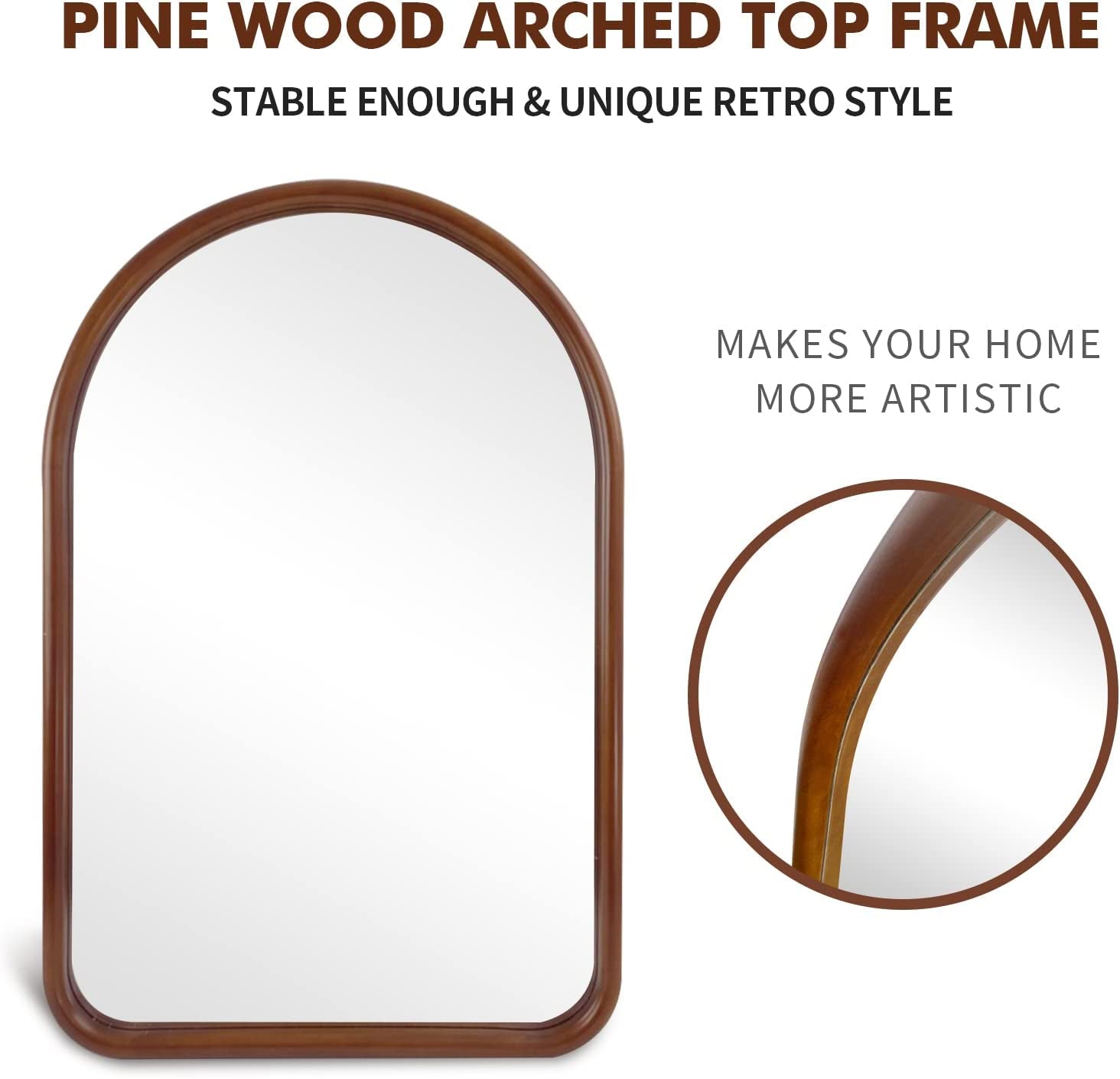 Arched Wall Mirror 20"X30" Wall-Mounted Mirror with Wood Frame, Bathroom Mirror Arch Mirror for Bedroom Living Room Entryway, Dark Walnut
