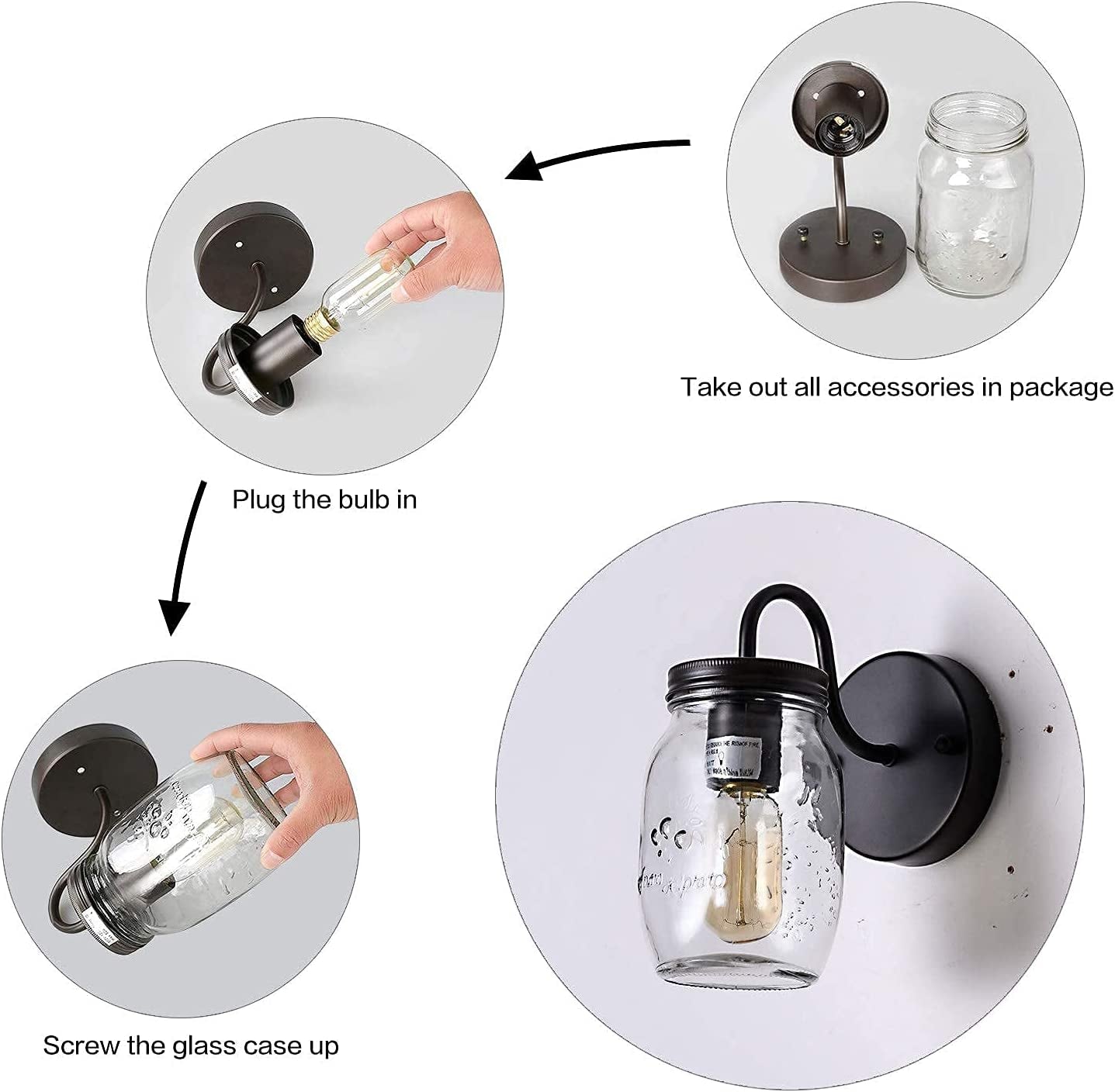Mason Jar Light Fixture Retro Wall Sconce Farmhouse Hallway Lighting Bathroom Vanity Light (2 Packs)