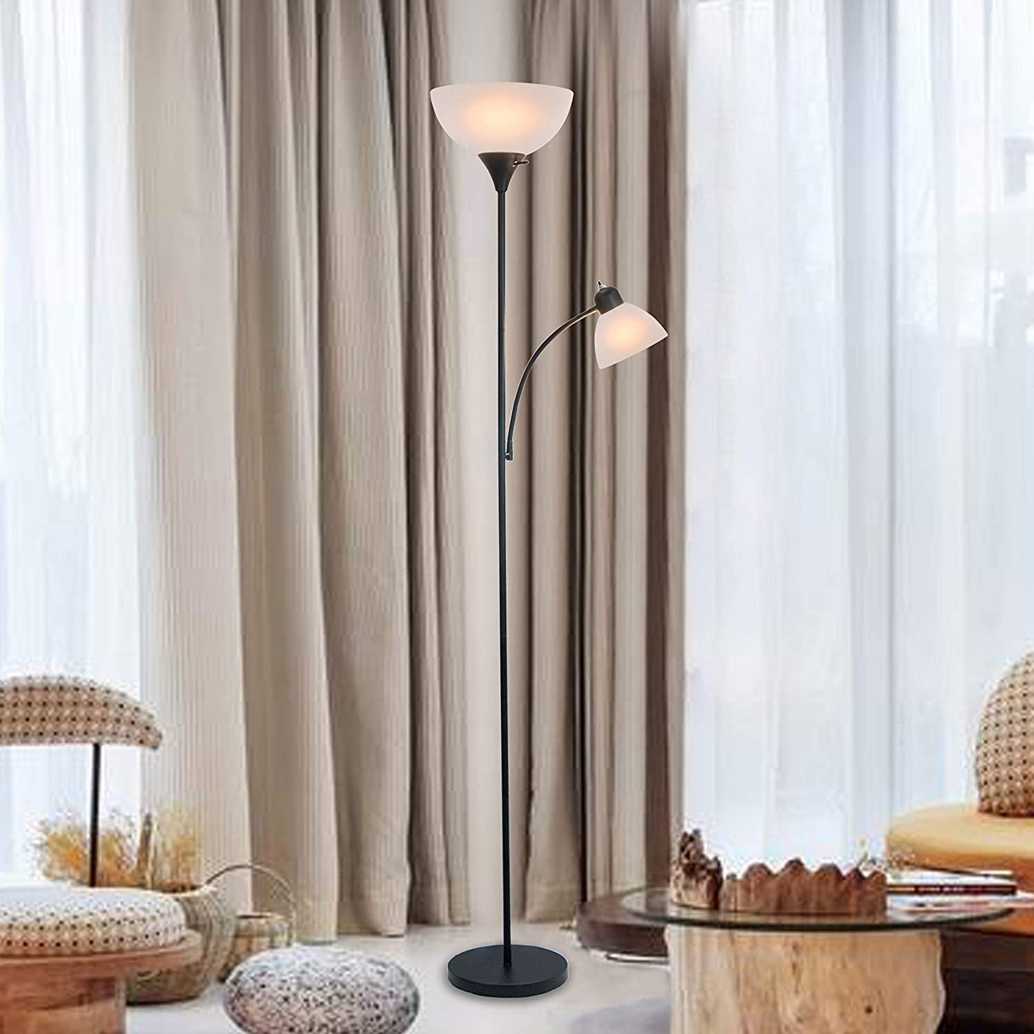 Adjustable Black Floor Lamp with Reading Light by LIGHTACCENTS - Susan Modern Standing Lamp for Living Room/Office Lamp 72" Tall - 150-Watt with Side Reading Light Corner Lamp (Black)