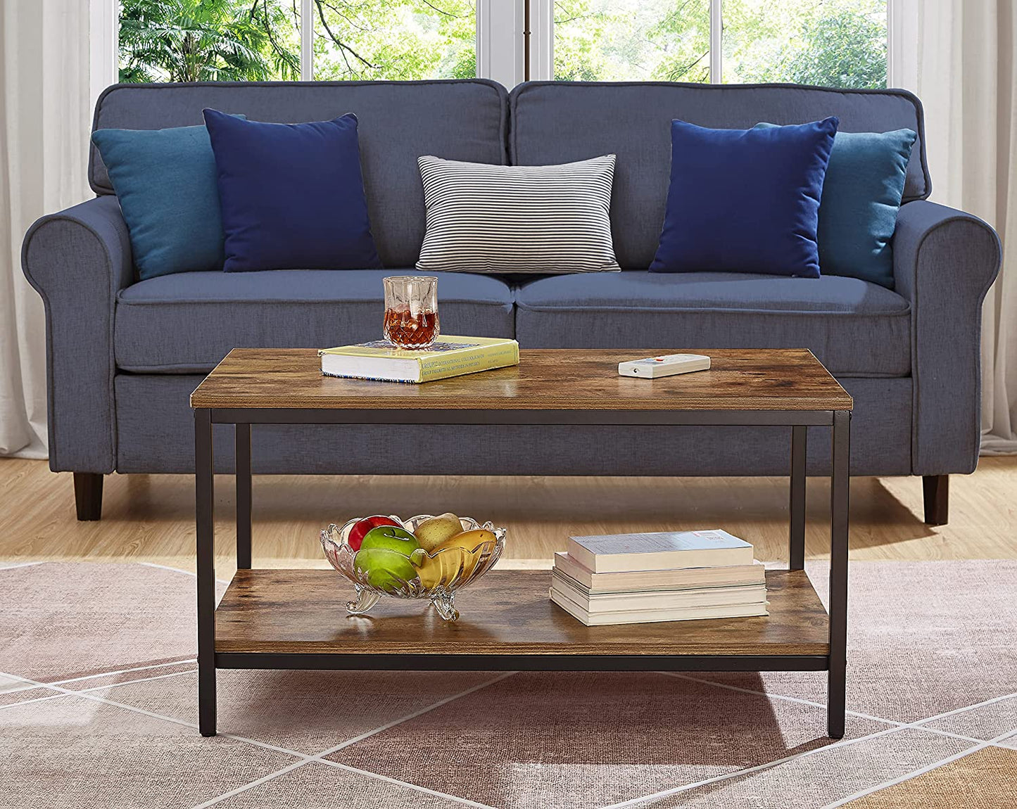 Coffee Table with Metal Frame,2-Tier Tea Table with Storage Shelf,Cocktail Table TV Stand Side End Table, Accent Furniture for Home Office Living Room