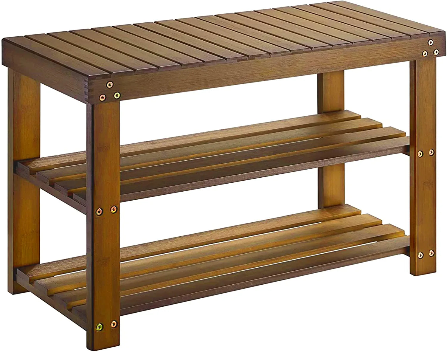 Bamboo Shoe Rack Bench, 3-Tier Sturdy Shoe Organizer, Storage Shoe Shelf, Holds up to 300Lbs for Entryway Bedroom Living Room Balcony (Dark Brown)
