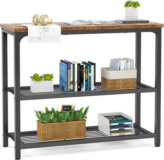 Small Console Table, Sofa Table with Double Mesh Shelves, Industrial Entryway Table for Entryway, Hallway, Foyer, Front Hall, Sofa Couch, Living Room, Bar, Kitchen, 32 Inch, Rustic