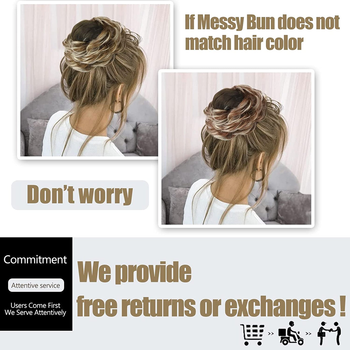 1PCS Messy Hair Bun Hair Scrunchies Extension Messy Synthetic Chignon for Women Updo Hairpiece (12Ah613(Light Golden Brown & Lightest Blonde))