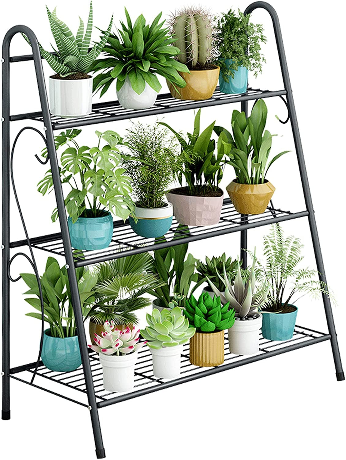 Plant Stand Indoor Outdoor Metal Multiple 3 Tier Plant Holder Shelf for Patio Garden Living Room Corner Balcony and Bedroom ,Dark Grey