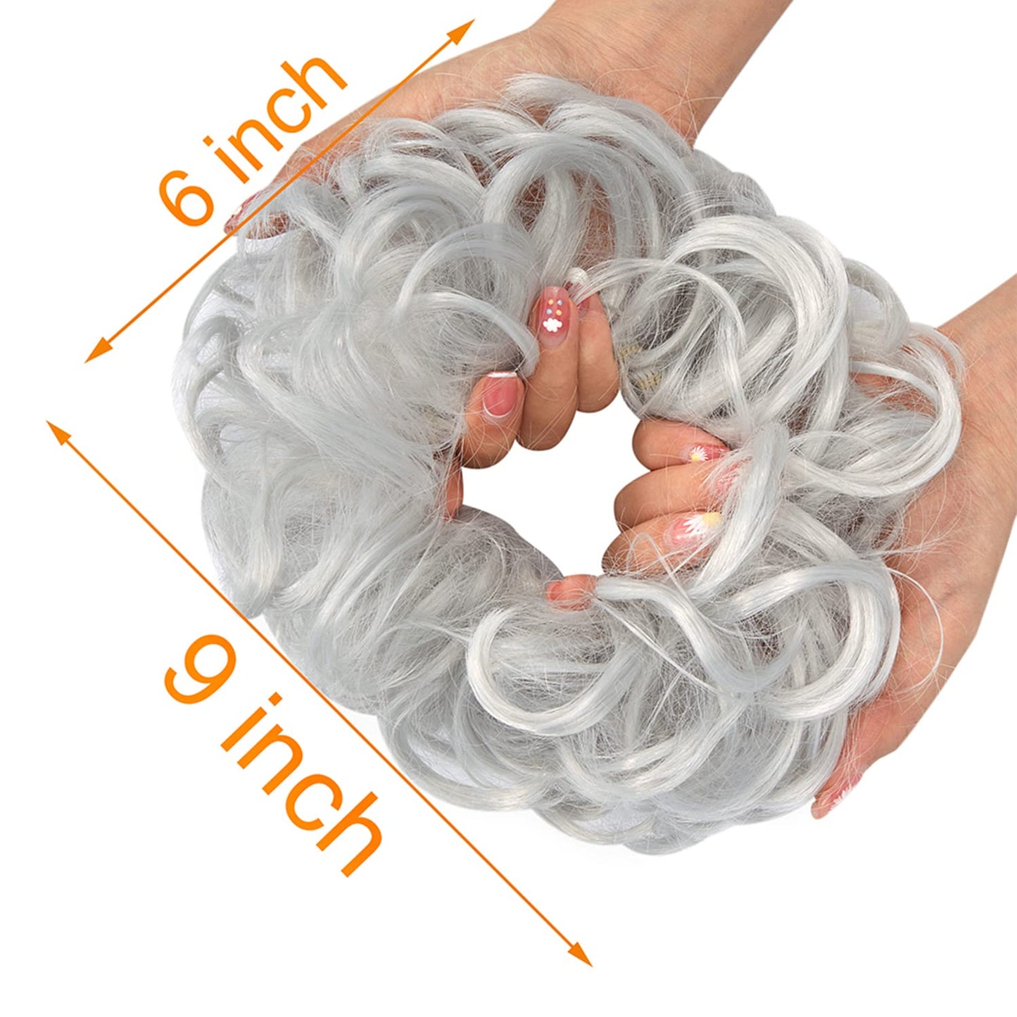 Messy Hair Bun Hair Scrunchies Extension Curly Wavy Messy Synthetic Chignon for Women Updo Hairpiece 1PCS Silver