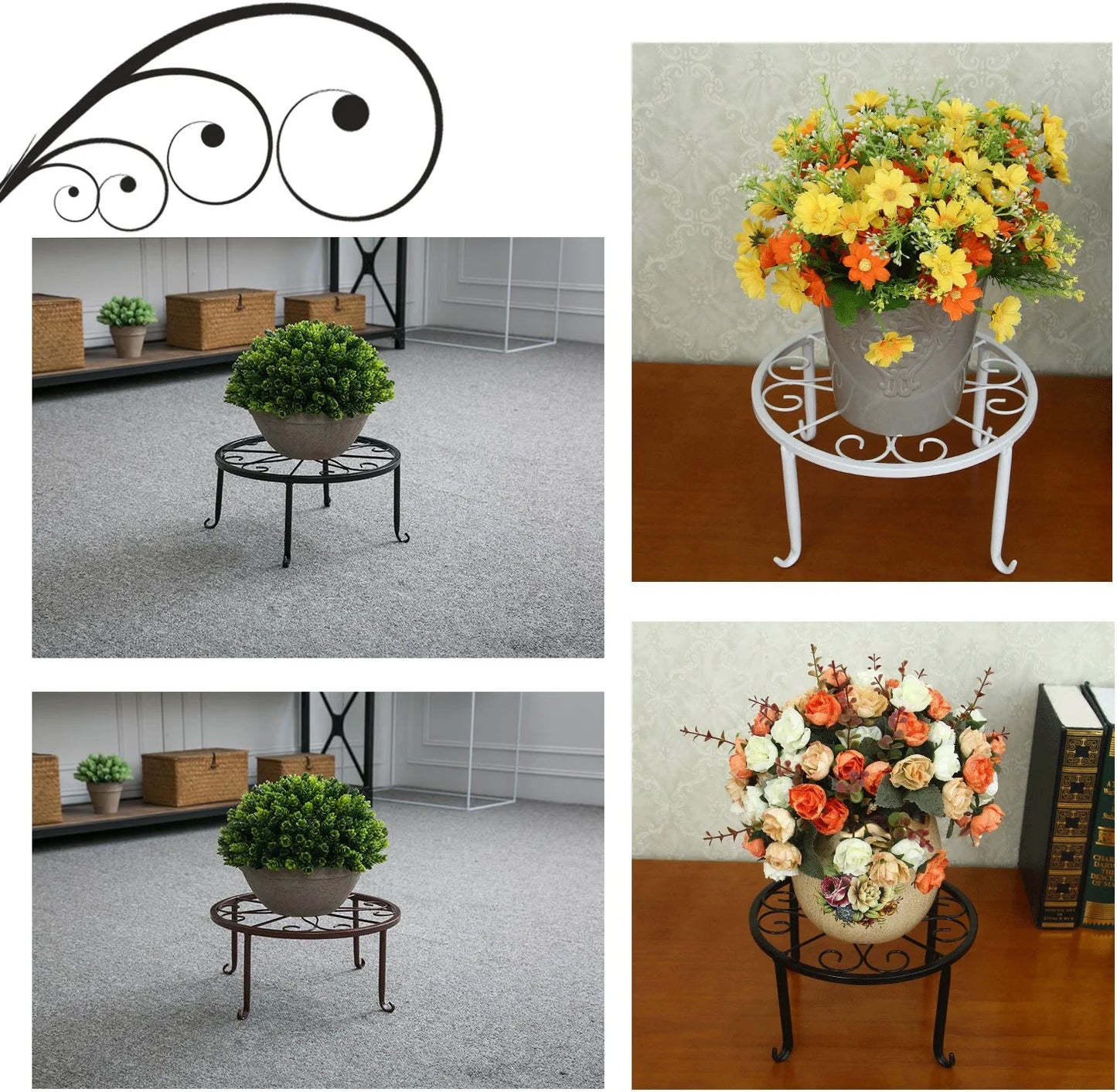 4 Pack 9" Metal Plant Stands for Indoor and Outdoor, Planters Stand, Flower Pots Holder, Beverage Dispenser Stand, Pumpkin Stand for Floor and Tabletop Decoration - Brown