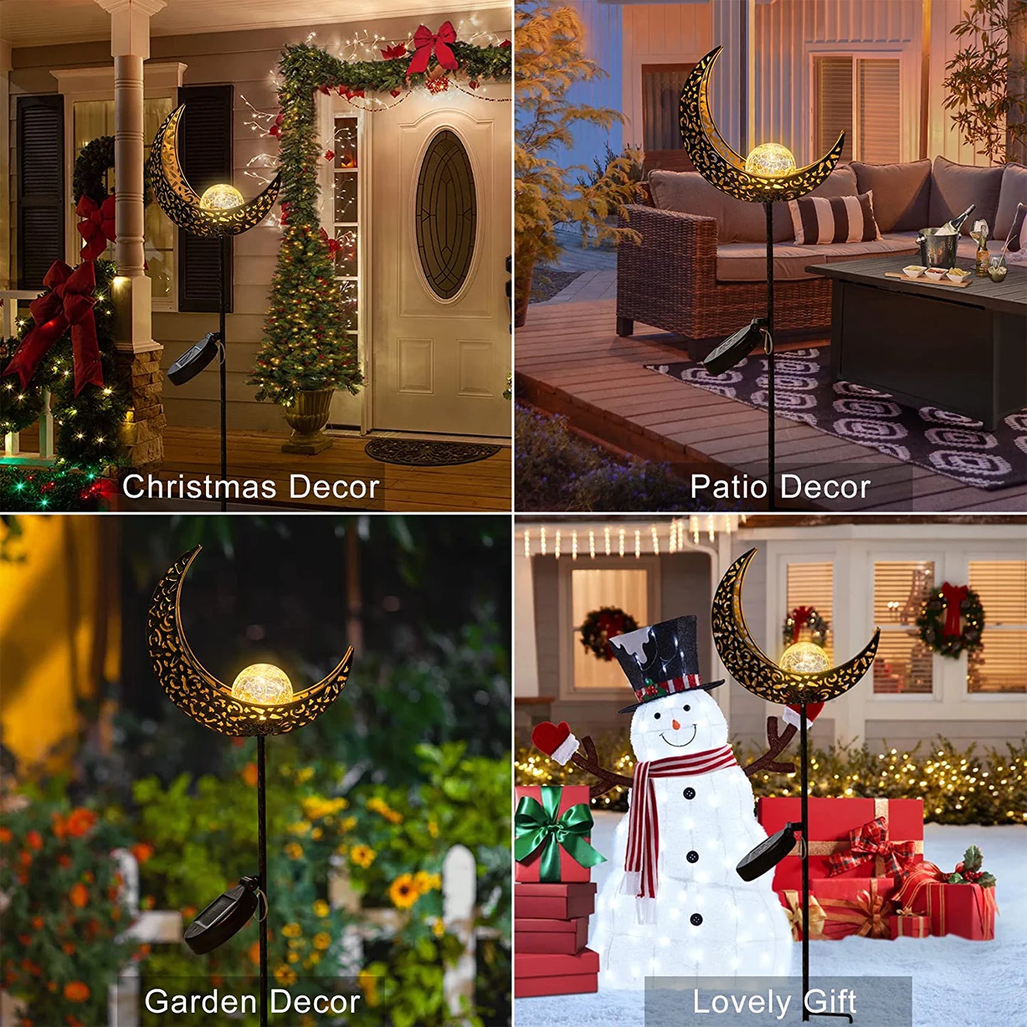 Garden Solar Lights Pathway Outdoor Moon Crackle Glass Globe Stake Metal Lights,Waterproof Warm White LED for Lawn,Patio or Courtyard (Bronze)