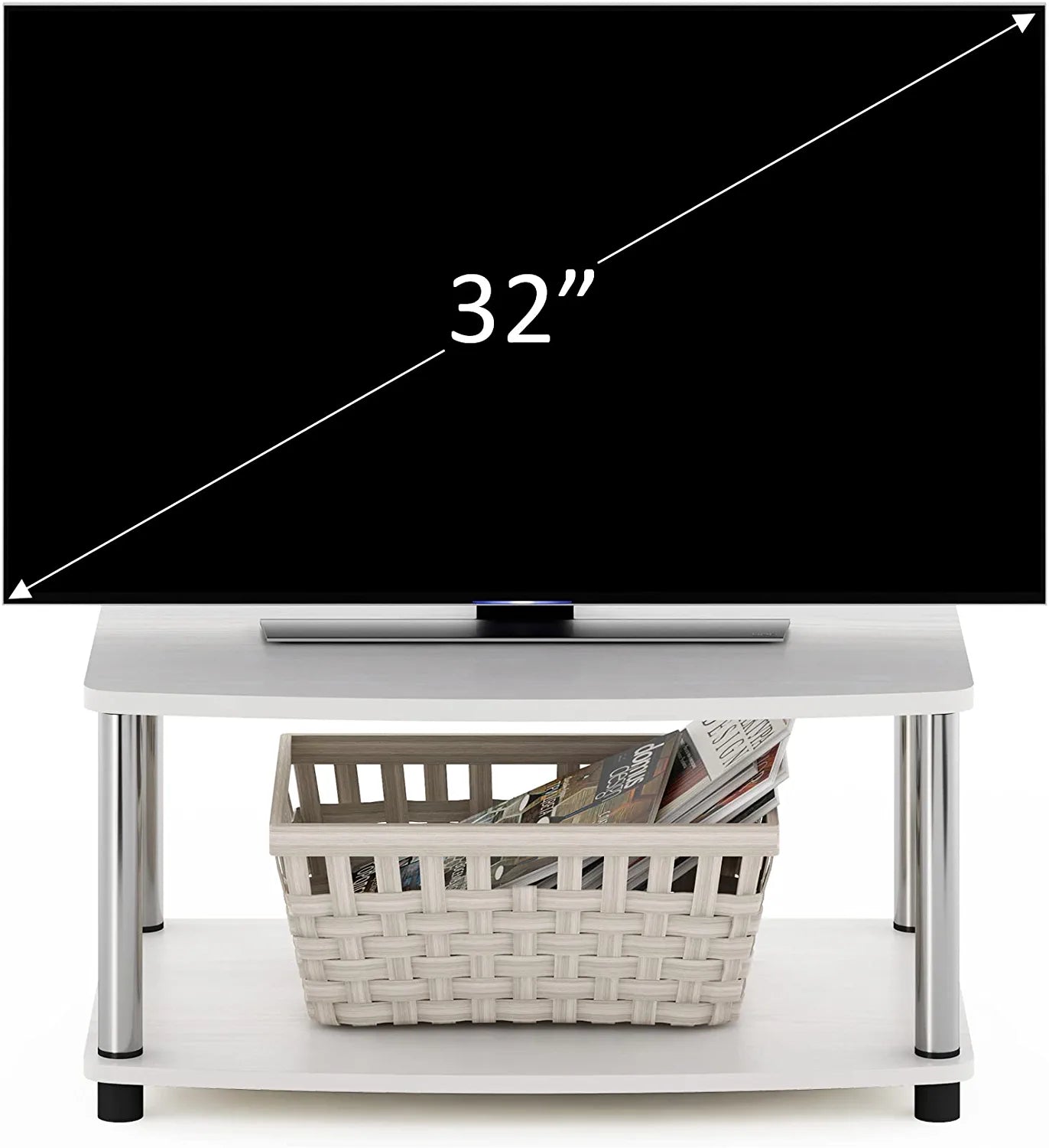 Turn-N-Tube No Tools 2-Tier Elevated TV Stand, Stainless Steel Tubes, White Oak/Chrome