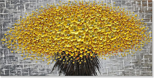 Oil Paintings 24X48", 3D Yellow Flower/Floral Paintings Canvas Wall Art Home Decorations Framed Wall Art Pictures for Dining Room Bedroom Office Kitchen Living Room Wall Decor