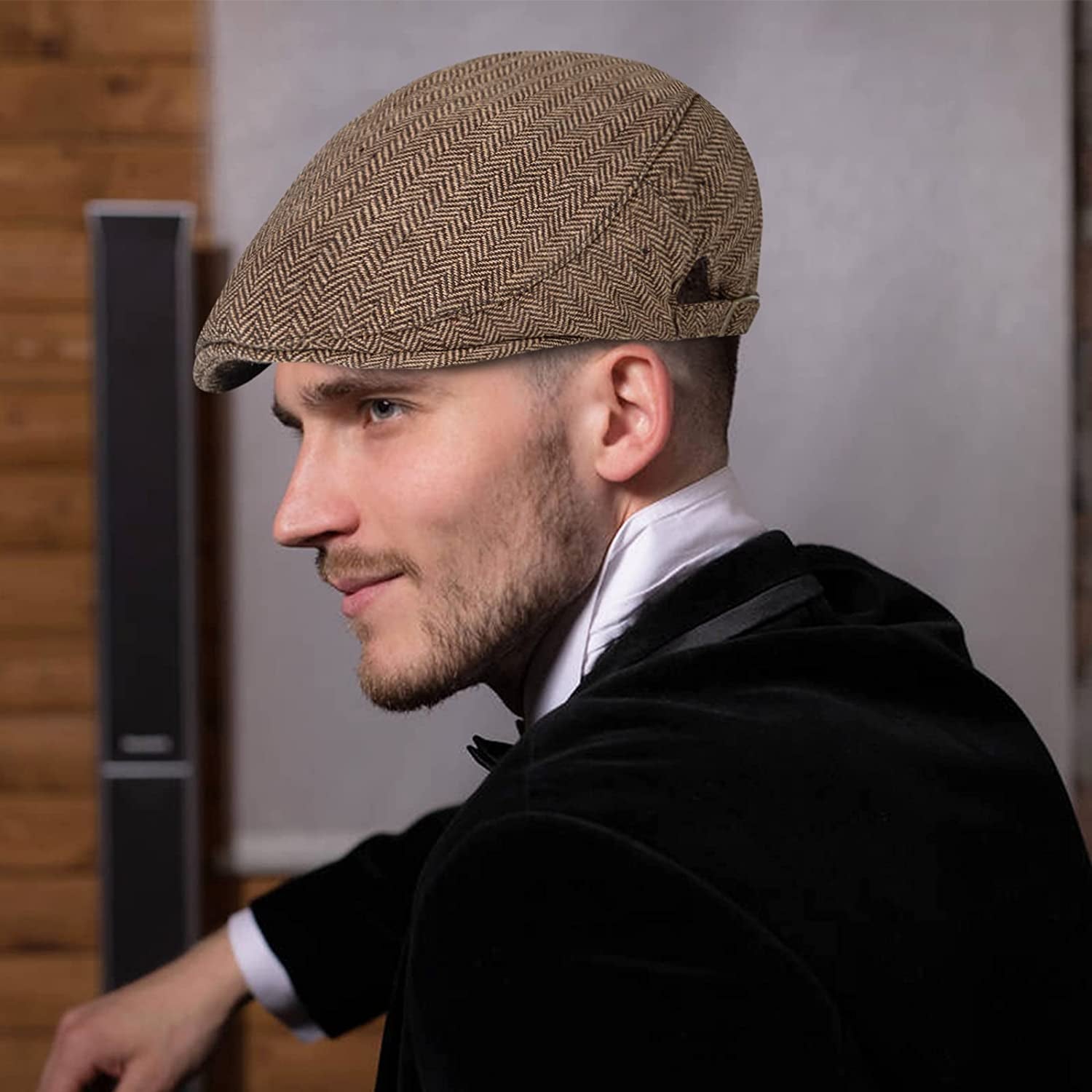 2 Pack Newsboy Hats for Men Classic Herringbone Tweed Wool Blend Flat Cap Ivy Gatsby Cabbie Driving Hat