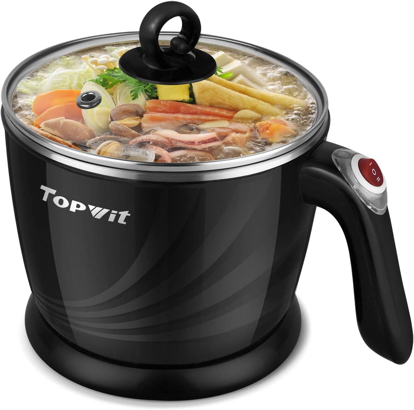 Electric Hot Pot Mini, 1.2 Liter Electric Cooker, Noodles Cooker, Electric Kettle with Multi-Function for Steam, Egg, Soup and Stew with Over-Heating Protection, Boil Dry Protection, Dual Power
