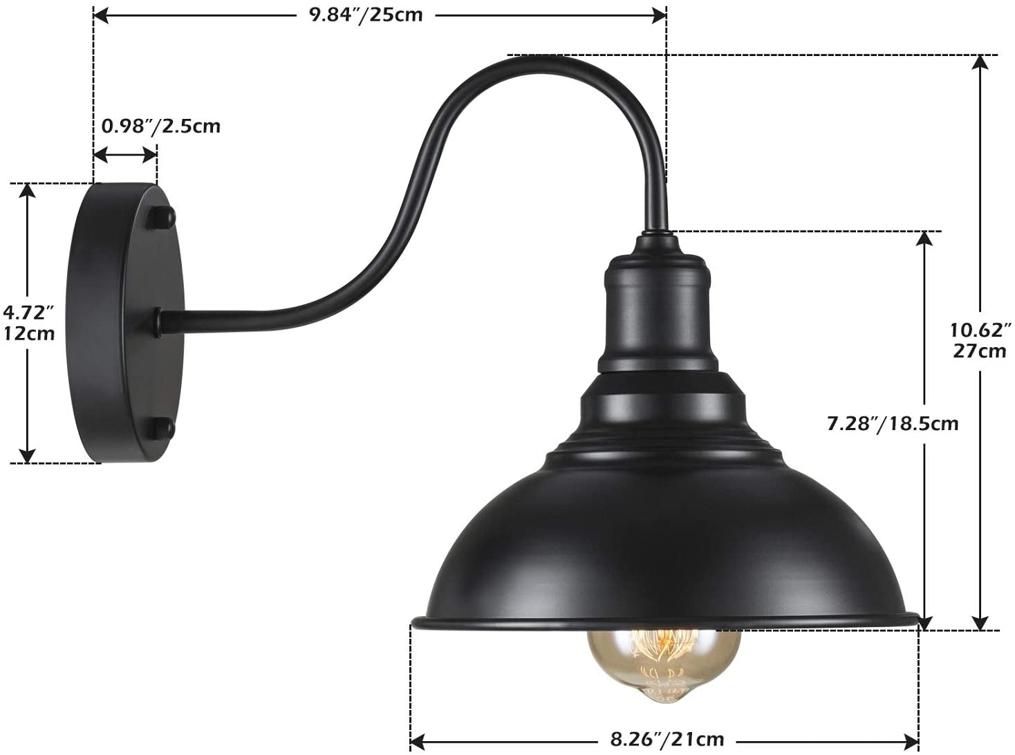 Farmhouse Wall Sconce,  Industrial Black Wall Sconces, Gooseneck Wall Sconces Lighting, Wall Mount Lamp Fixtures for Barn Porch Bathroom Bedroom Living Room (2 Pack)