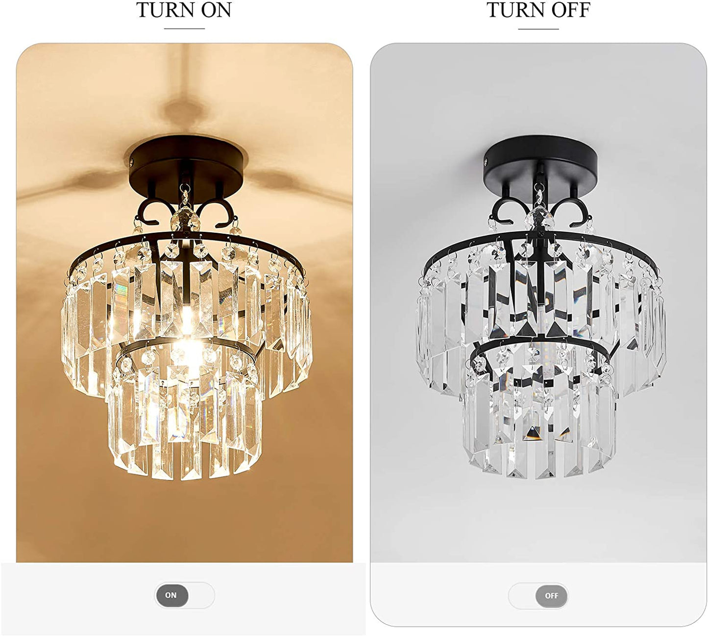 Small Crystal Raindrop Mini Chandeliers Semi Flush Mount Ceiling Light Fixture Small Ceiling Lamp for Hallway Bar Kitchen Dining Room Living Room