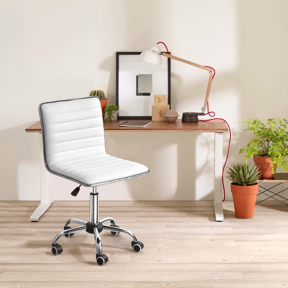 Mid Back Faux Leather Office Desk Computer Task Chair, with Armless, White