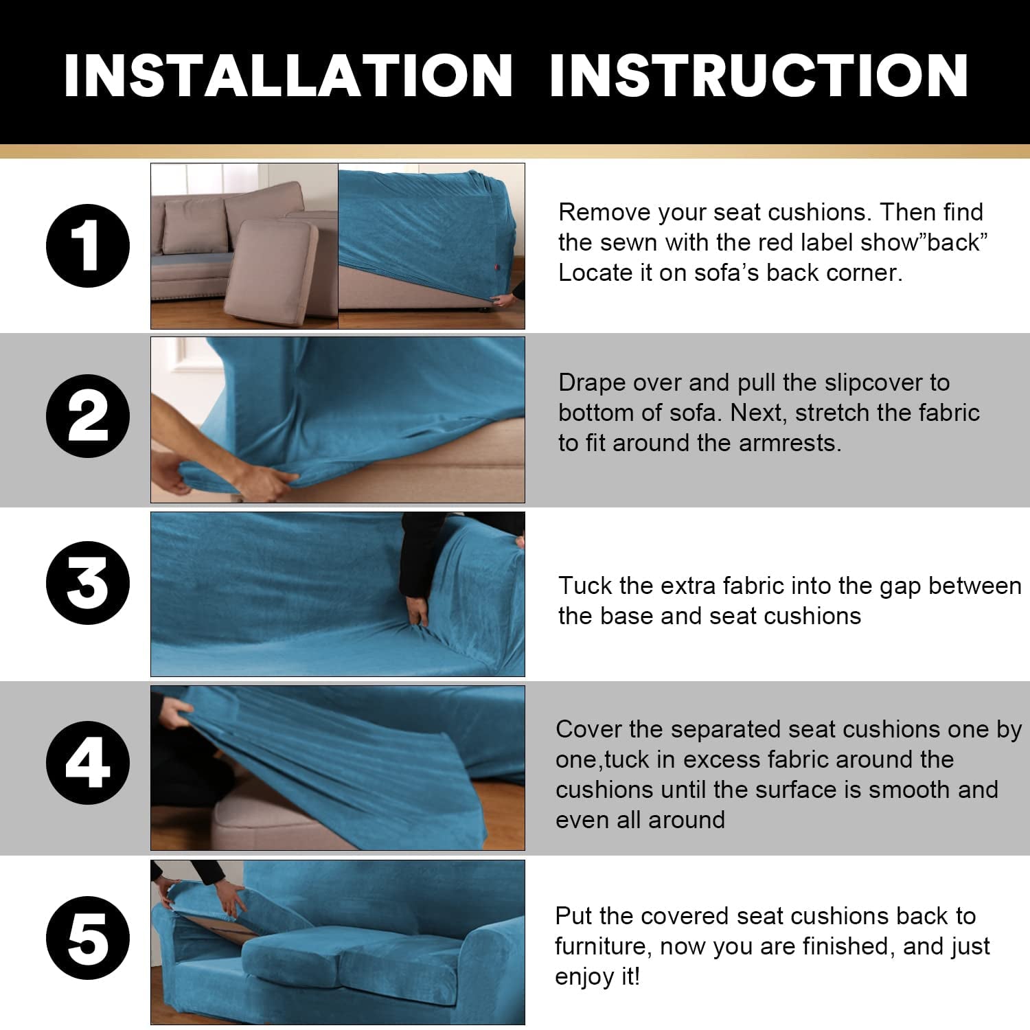4 Pieces Sofa Covers Stretch Velvet Couch Covers for 3 Cushion Sofa Slipcovers Soft Sofa Slip Covers Furniture Covers with 3 Individual Seat Cushion Covers, Machine Washable (Large, Blue)