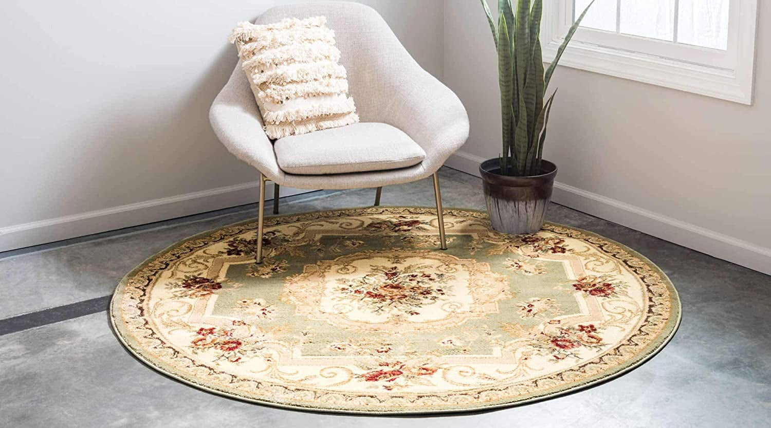 Versailles Collection Traditional Classic Green round Rug (6' X 6')