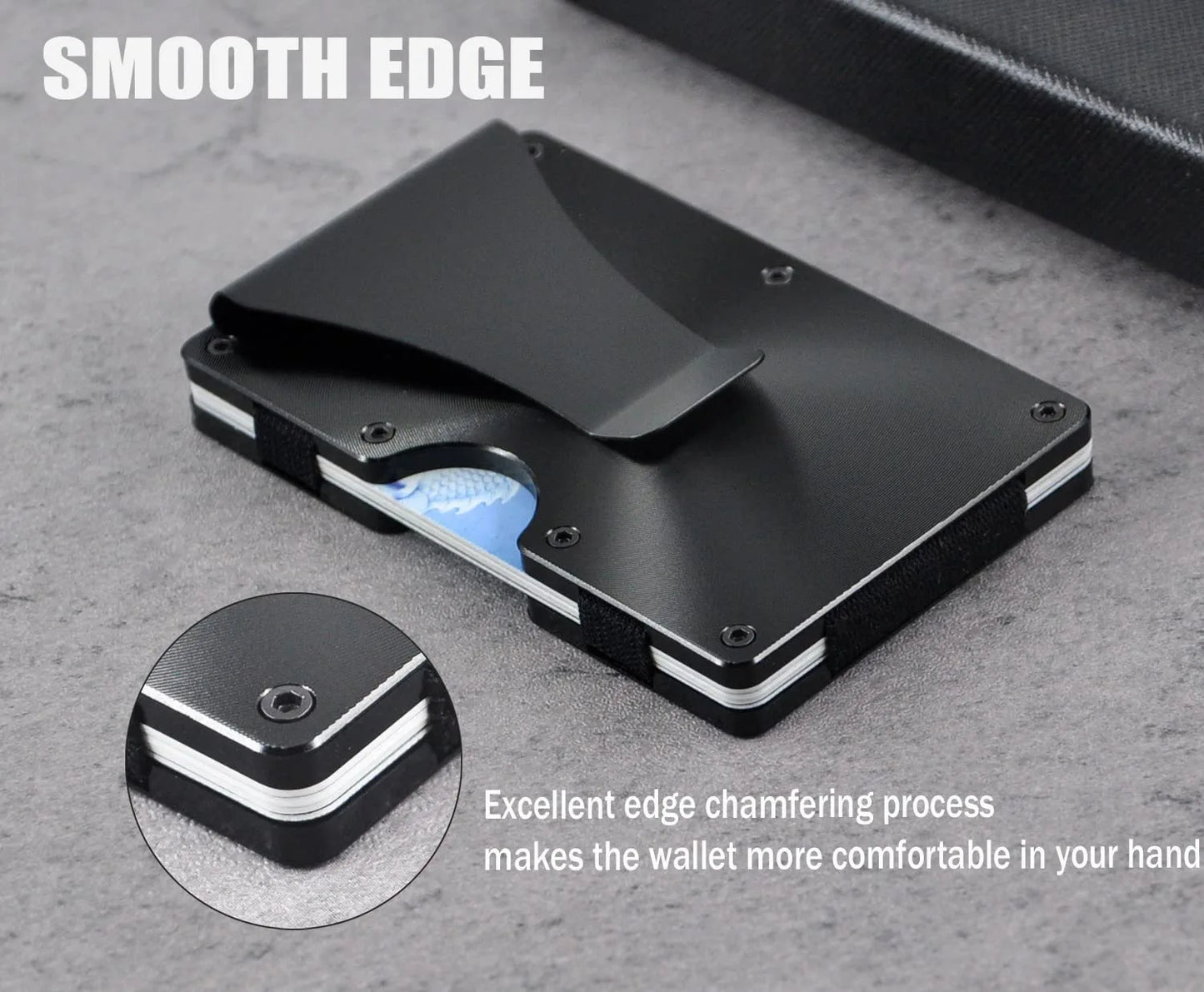 Metal Wallets for Men with Money Clip - Slim Minimalist Aluminum Wallet Credit Card Holder RFID Blocking(Cd Raised Grain, Black)