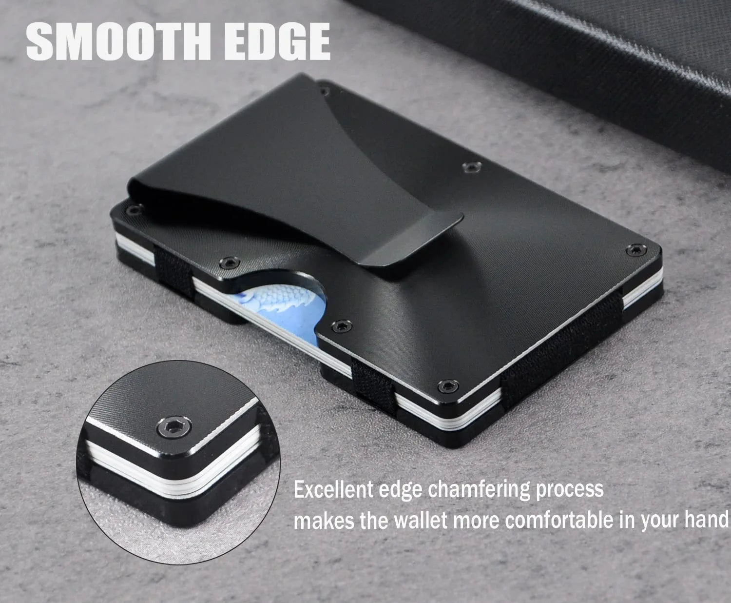 Metal Wallets for Men with Money Clip - Slim Minimalist Aluminum Wallet Credit Card Holder RFID Blocking(Cd Raised Grain, Black)