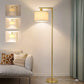 Gold Floor Lamp, Standing Lamp for Living Room Bedroom, Dimmable Floor Lamp, Tall Floor Lamp with Dimmer, Modern Arc Reading Light with Hanging Shade, Two Switches Design, Led Bulb Included