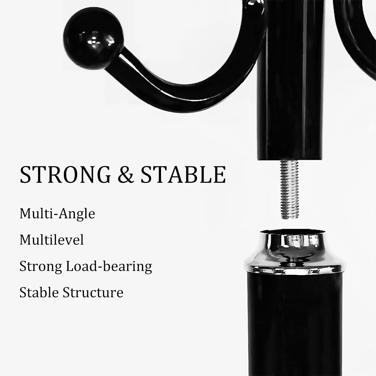 Kertnic Metal Coat Rack Stand with Natural Marble Base, Free Standing Hall Tree with 12 Hooks for Hanging Scarf, Bag, Jacket, Home Entry-Way Hat Hanger Organizer (Black)