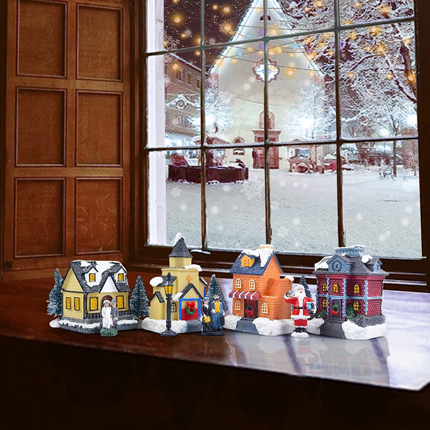 Christmas Village Sets - LED Lighted Christmas Village Houses with Figurines, Christmas Village Collection Indoor Room Decor - Collectible Buildings (12 PCS)