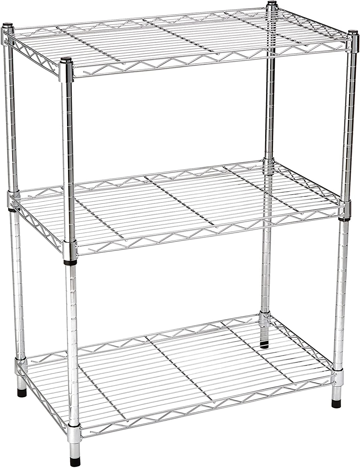 3-Shelf Shelving Storage Unit, Metal Organizer Wire Rack, Chrome Silver