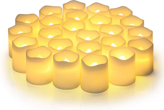 SHYMERY Flameless Votive Candles,Flameless Flickering Electric Fake Candle,24 Pack 200+Hour Battery Operated LED Tea Lights in Warm White for Wedding,Table,Festival,Halloween,Christmas Decorations