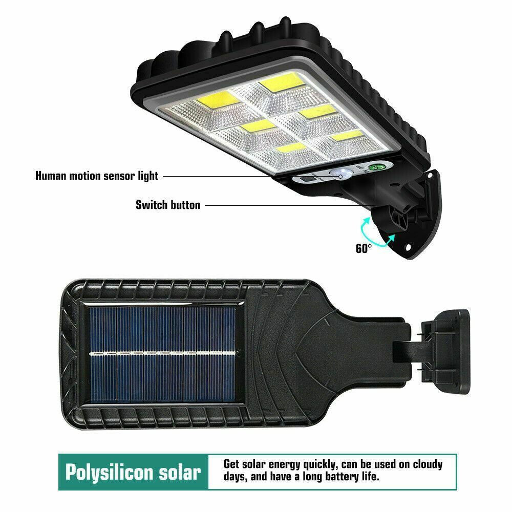 1200W LED Solar Flood Light Motion Sensor Security Wall Street Yard Outdoor Lamp