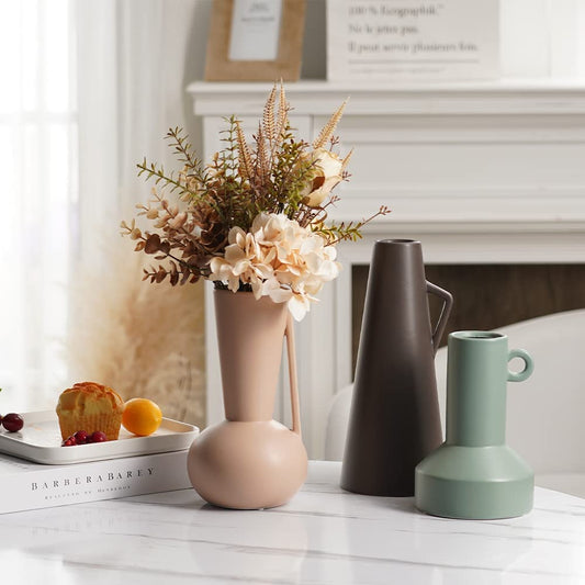 Modern Ceramic Vase for Home Decor, Set of 3 Morandi Decorative Vase for Living Room, Stonewere Boho Jug Vase for Flower, Modern Farmhouse Decor, Table, Mantel Decoration-10.4"