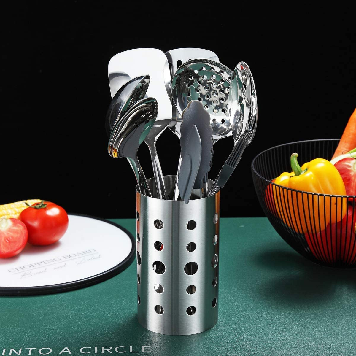 Stainless Steel Cooking Utensils Set, 13 Pieces Kitchen Utensils Set, Kitchen Tools Set with Utensil Holder Non-Stick and Heat Resistant,Dishwasher Safe, Easy to Clean (13 Packs)