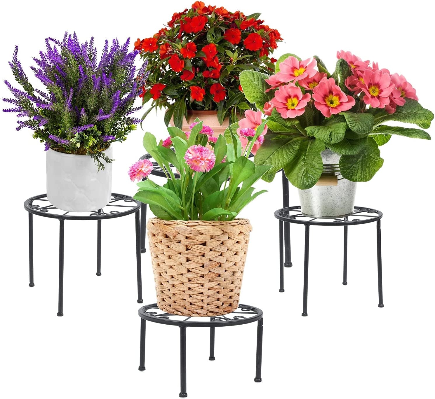 4-Pack Decent Metal Plant Stands, Anti-Rust Iron Flower Pot Stand, Heavy Duty Plant Pot Shelf, Decoration Racks for Home Indoor and Outdoor