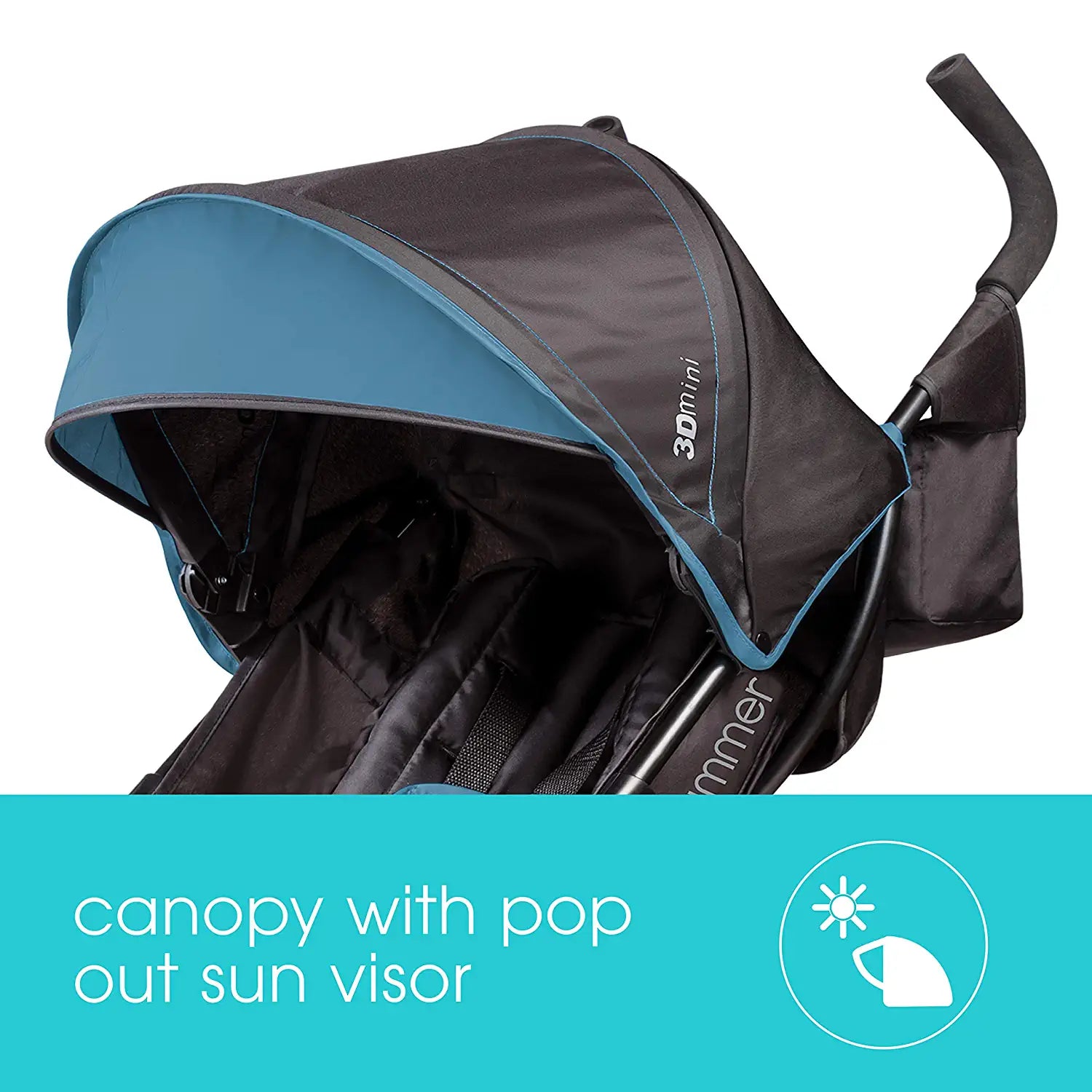 Summer 3Dmini Convenience Stroller, Blue/Black – Lightweight Infant Stroller with Compact Fold, Multi-Position Recline, Canopy with Pop Out Sun Visor and More – Umbrella Stroller for Travel and More