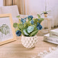 Artificial Rose Flowers in Ceramic Vase Blue, Faux Hydrangea Flower Arrangements for Home Decor Fake Flowers with Vase for Table Centerpieces Decoration
