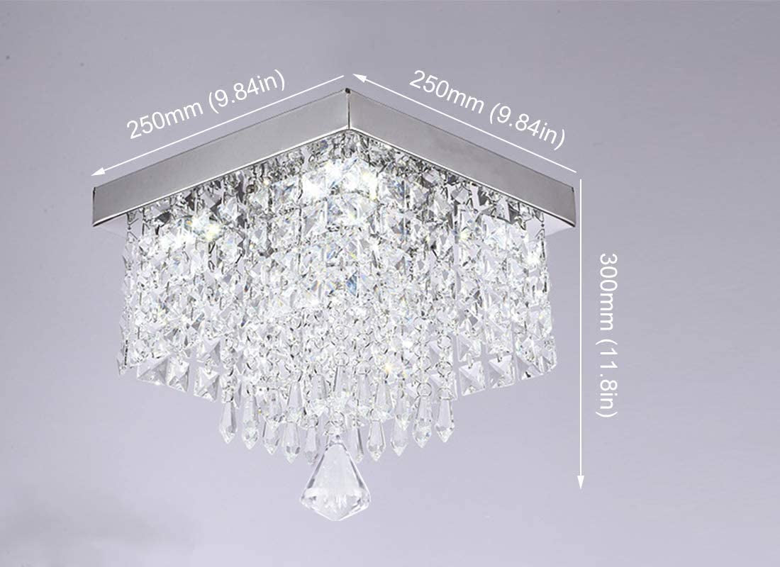 Modern Crystal Chandeliers Flush Mount Ceiling Light Lamp,Mini Square Flush Mount Ceiling Light Fixture Diameter 9.84 Inch Height 11.8 Inch, 4 Lights