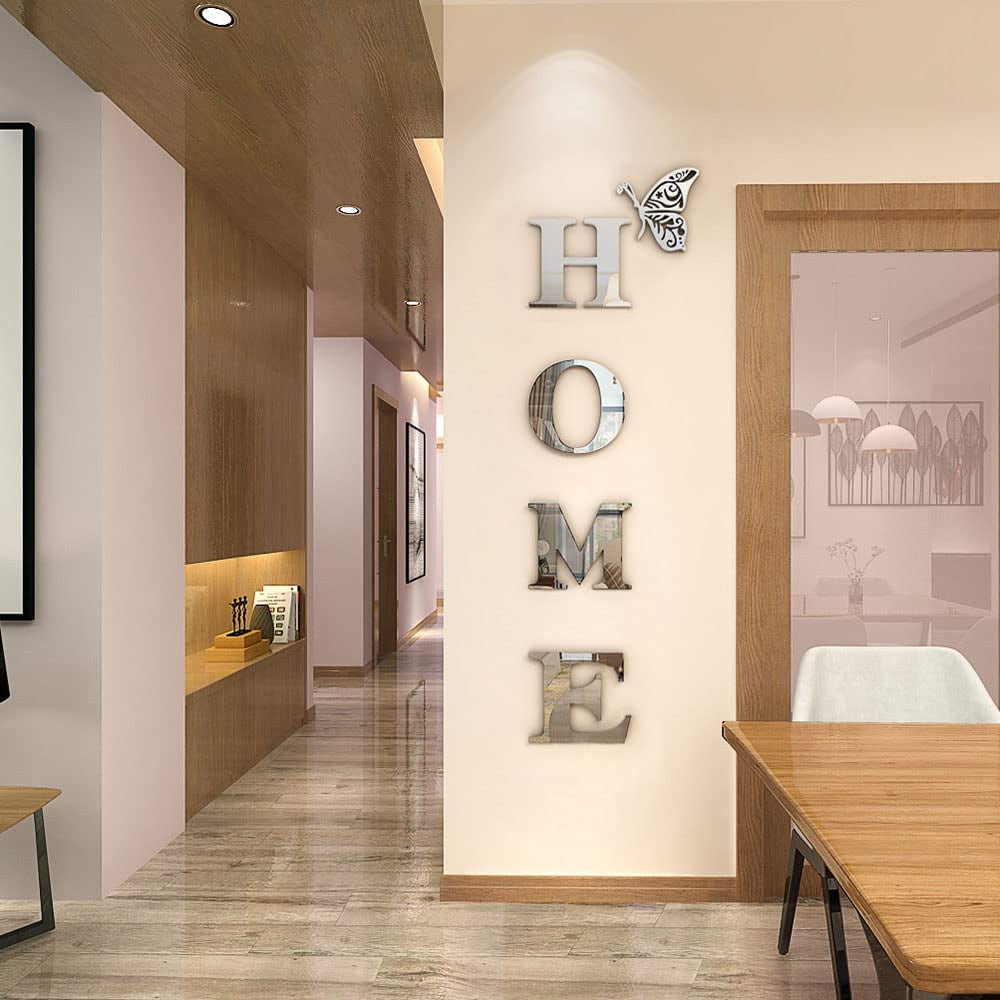 Home Wall Decor Letter Signs Acrylic Mirror Wall Stickers Wall Decorations for Living Room Bedroom Home Decor Wall Decals (Silver, 47.2 X 15.7)