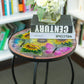 Mosaic Side Table Outdoor for Patio, Indoor Accent Table Coffee Table for Bistro, Plant End Table Small, Sunflower Round Glass Plant Table Stands