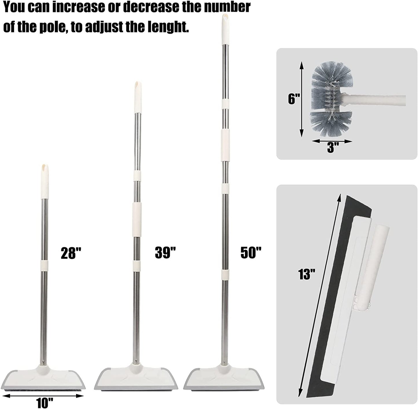 Floor Scrub Brush with Long Handle - 50'' Stiff Brush, 2 in 1 Scrape and Brush, Multi-Use Aqua Bathtub Scrubber and Floor Squeegee Set for Cleaning Bathroom, Patio, Kitchen, Deck and Window