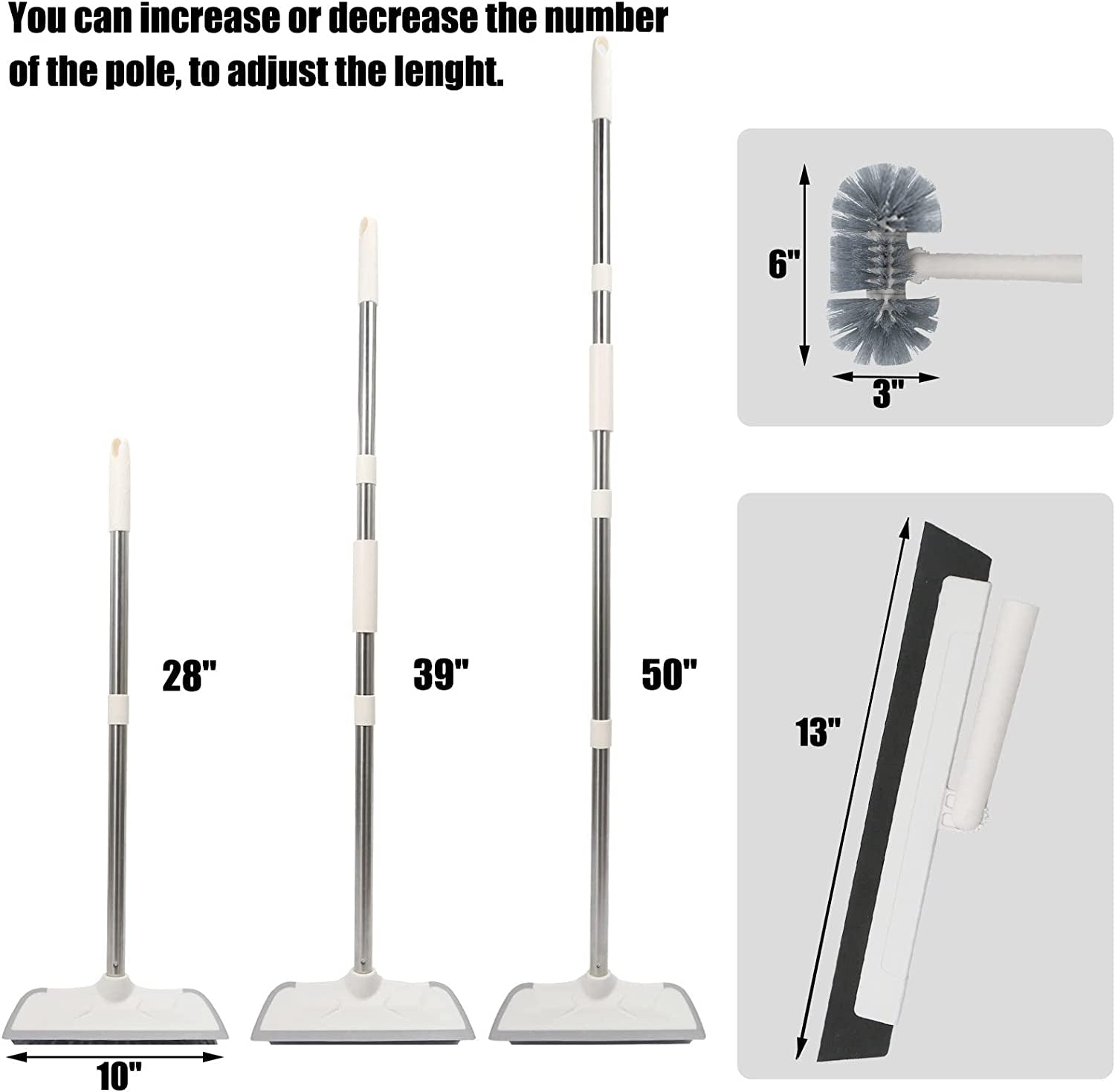 Floor Scrub Brush with Long Handle - 50'' Stiff Brush, 2 in 1 Scrape and Brush, Multi-Use Aqua Bathtub Scrubber and Floor Squeegee Set for Cleaning Bathroom, Patio, Kitchen, Deck and Window