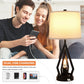 Table Lamps for Living Room Set of 2 - Farmhouse Bedroom Lamps for Nightstand with USB Ports, Black Bedside Lamps for End Table (4 Bulbs Included)