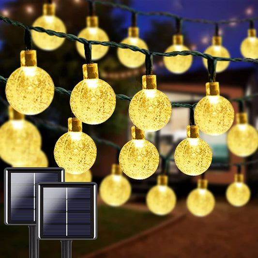 LORRYTE 2-Pack 100 LED 64FT Crystal Globe Solar String Lights Outdoor, Waterproof Solar Outdoor Lights with 8 Lighting Modes, Solar Globe Lights for Garden Tree Patio Party Christmas (Warm White)